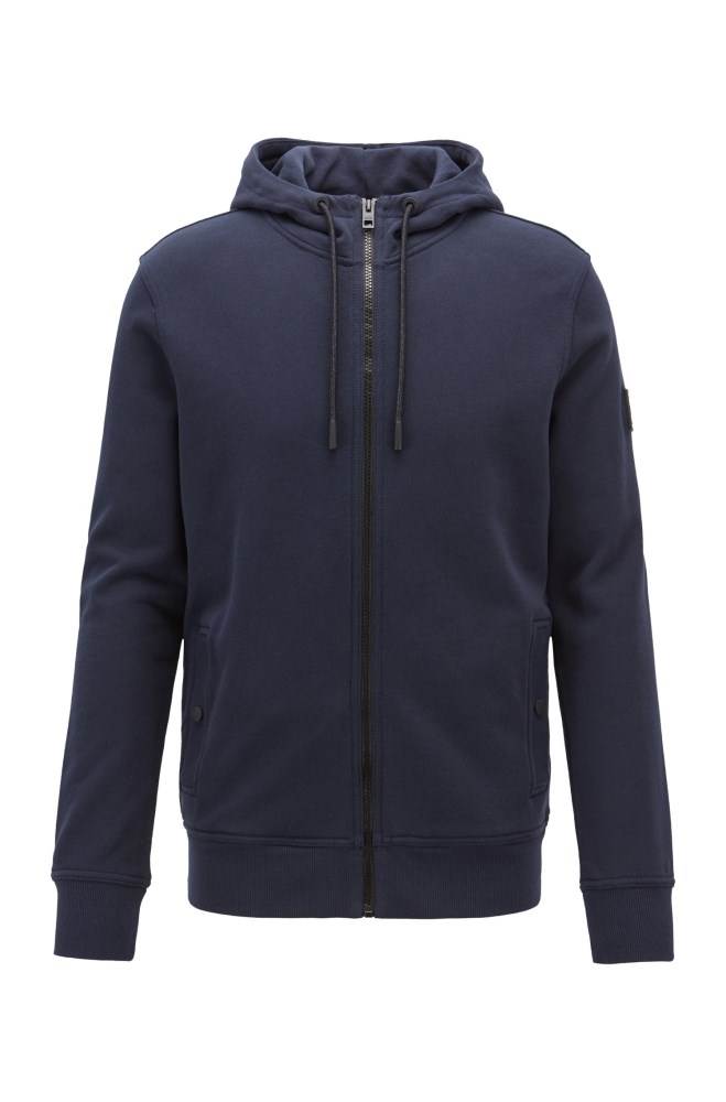 Hugo Boss French-terry hooded jacket Mørke Blå | VnlLcfJs