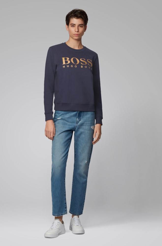 Hugo Boss French-terry sweatshirt Mørke Blå | DKFLPKVd