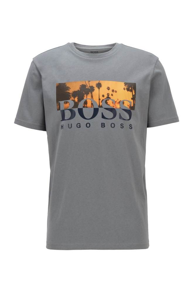 Hugo Boss Fully recyclable T-shirt Grå | cXKwunda