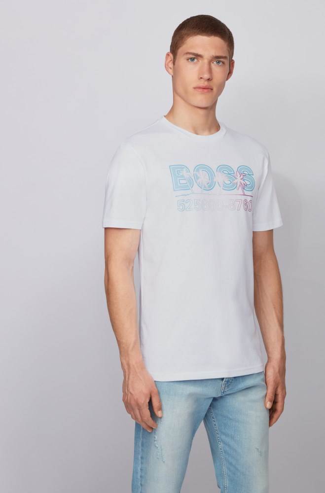 Hugo Boss Fully recyclable T-shirt Hvite | 9ewzUAof