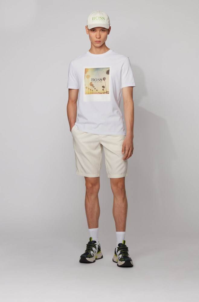 Hugo Boss Fully recyclable T-shirt Hvite | C0PN8NBW