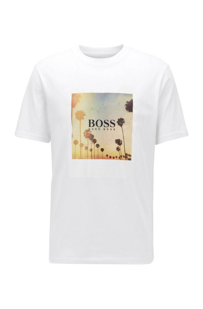 Hugo Boss Fully recyclable T-shirt Hvite | C0PN8NBW