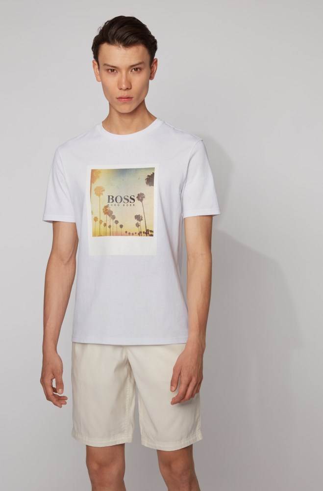 Hugo Boss Fully recyclable T-shirt Hvite | C0PN8NBW