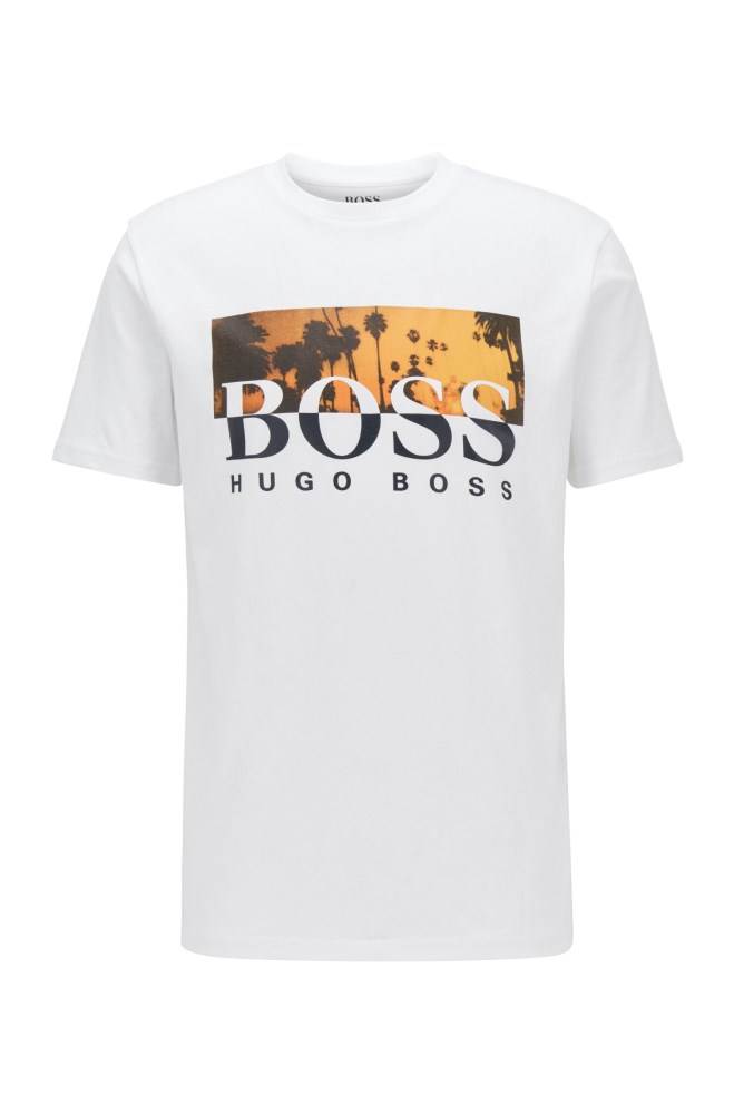 Hugo Boss Fully recyclable T-shirt Hvite | PTlqzKvk