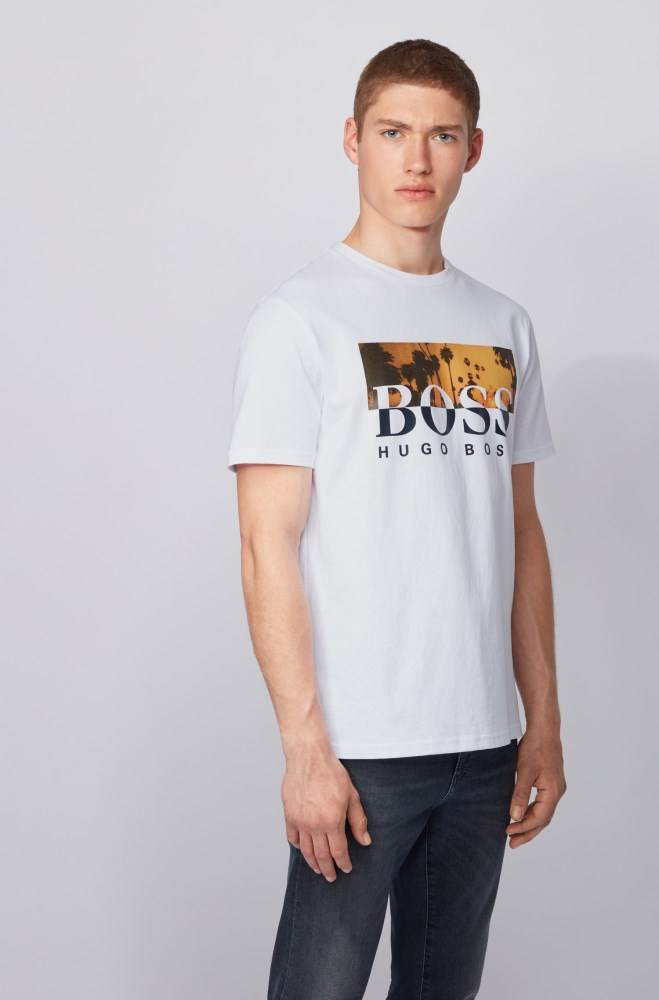 Hugo Boss Fully recyclable T-shirt Hvite | PTlqzKvk