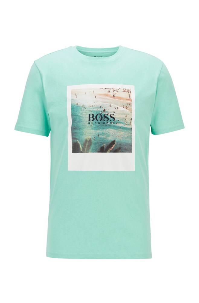 Hugo Boss Fully recyclable T-shirt Lyse Grønn | ytqQ8TVM