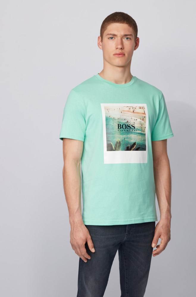 Hugo Boss Fully recyclable T-shirt Lyse Grønn | ytqQ8TVM