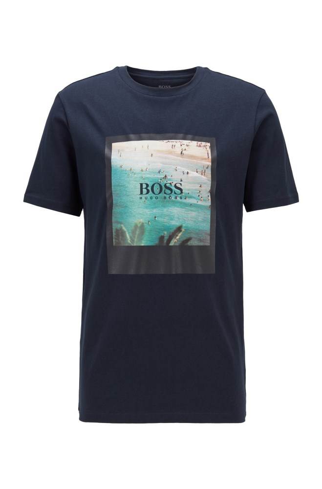 Hugo Boss Fully recyclable T-shirt Mørke Blå | PDLOtXjh