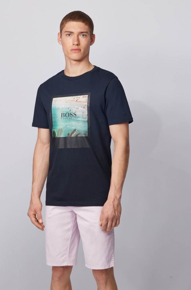 Hugo Boss Fully recyclable T-shirt Mørke Blå | PDLOtXjh