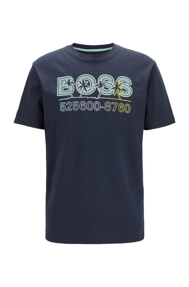 Hugo Boss Fully recyclable T-shirt Mørke Blå | uoDfv5Uq