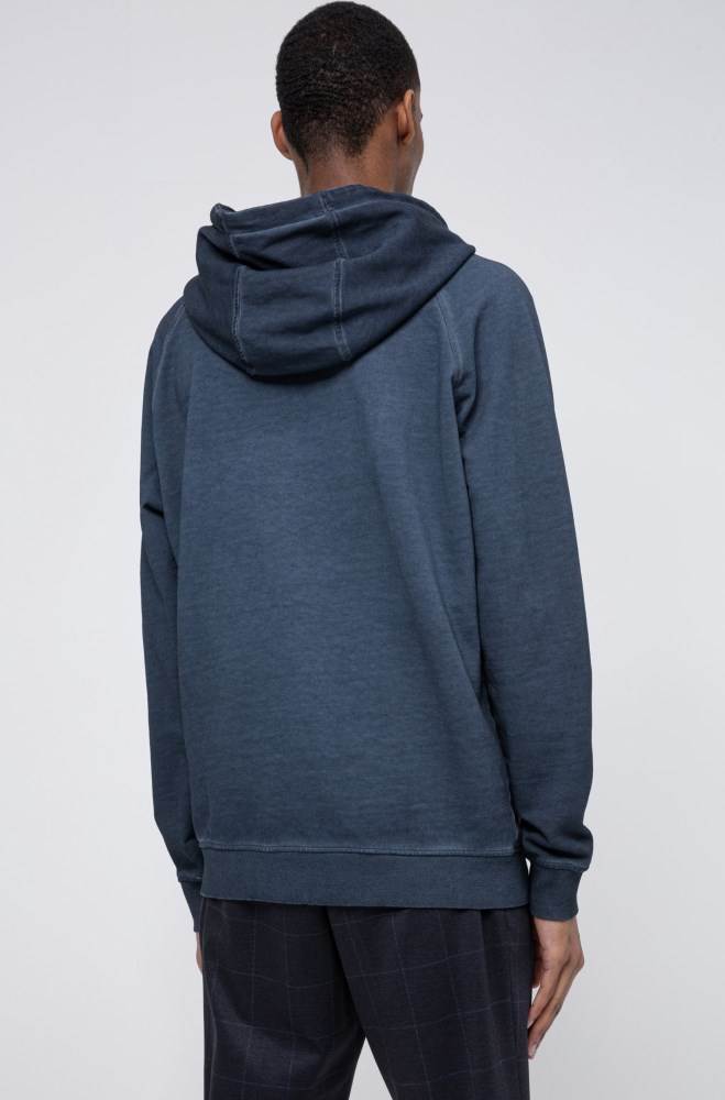 Hugo Boss Garment-dyed hoodie Mørke Blå | 3Ku55H61