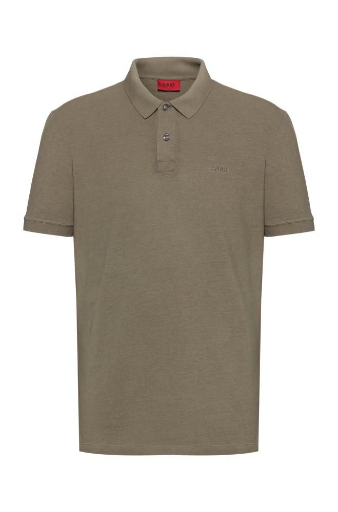 Hugo Boss Garment-dyed polo shirt Khaki | C1P4uxNy