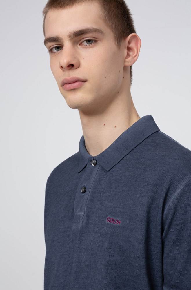 Hugo Boss Garment-dyed polo shirt Mørke Blå | jM8JdNYM