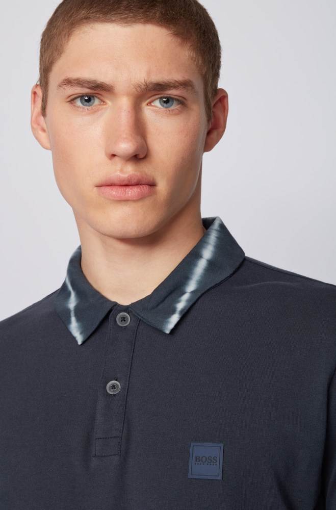 Hugo Boss Garment-washed cotton polo shirt Mørke Blå | qFsblr0Z