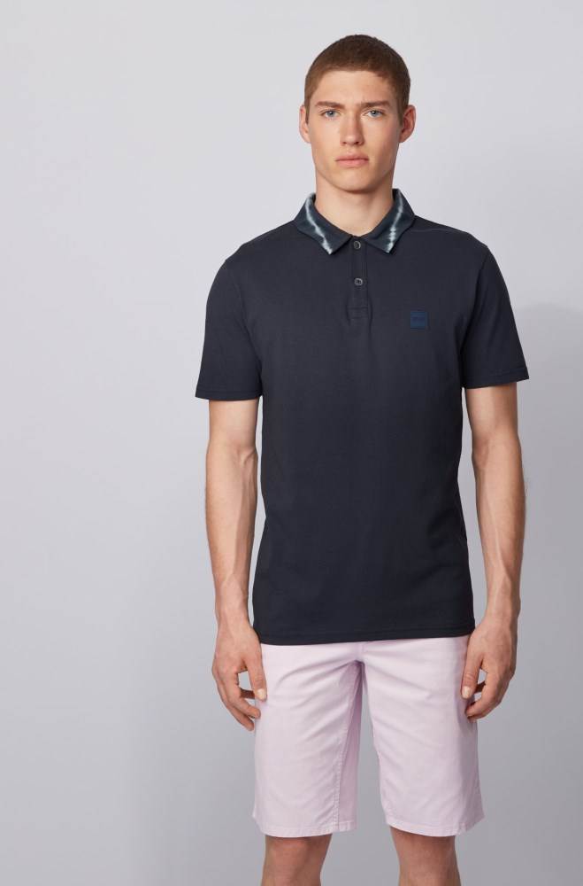 Hugo Boss Garment-washed cotton polo shirt Mørke Blå | qFsblr0Z