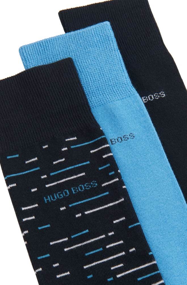 Hugo Boss Gift-boxed three-pack of regular-length cotton-blend socks Mørke Blå | PMgF1WSm