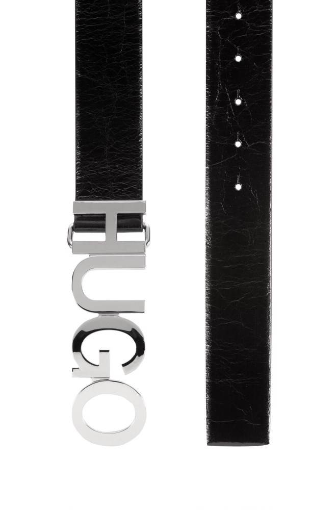 Hugo Boss Glossy-leather belt Svarte | EEes4ZAq