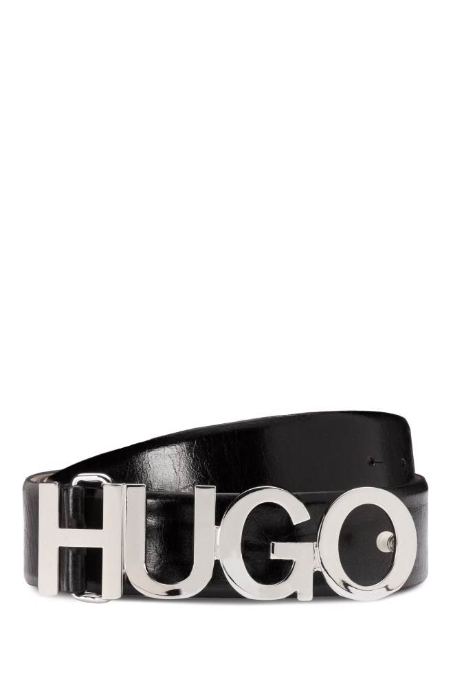 Hugo Boss Glossy-leather belt Svarte | EEes4ZAq