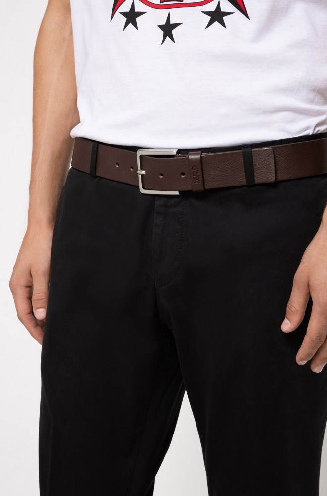 Hugo Boss Grainy embossed-leather belt Mørke Brune | ZLPa8FI4