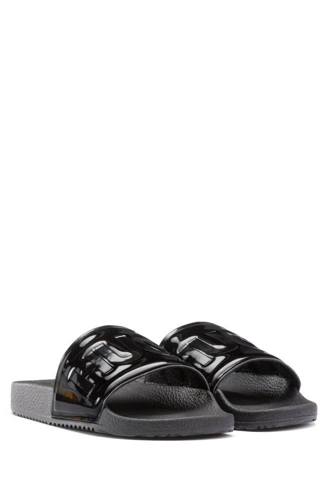 Hugo Boss High-gloss slides Svarte | 00ctbRj5