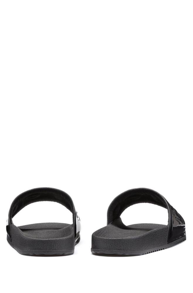 Hugo Boss High-gloss slides Svarte | 00ctbRj5