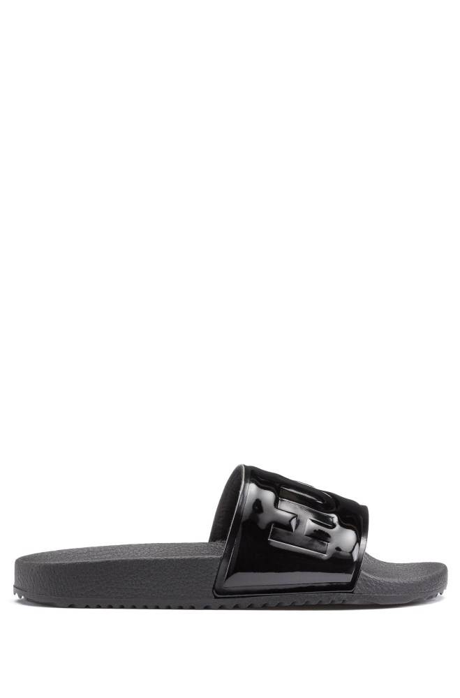 Hugo Boss High-gloss slides Svarte | 00ctbRj5