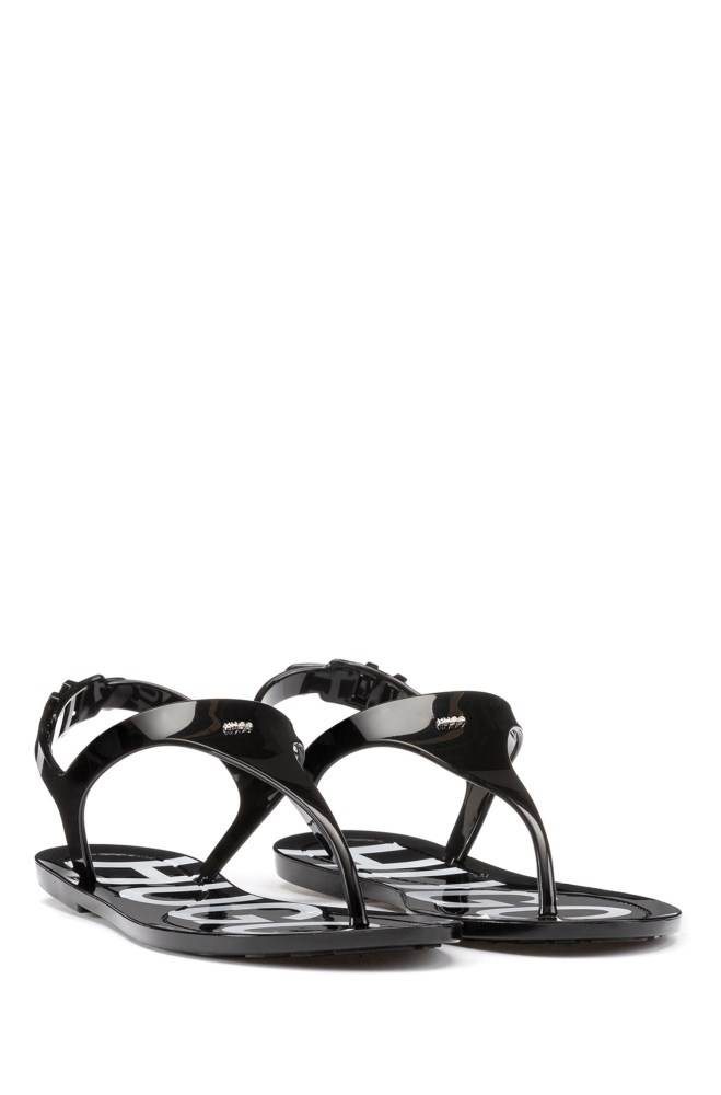 Hugo Boss High-gloss thong sandals Svarte | 9BDYER2m