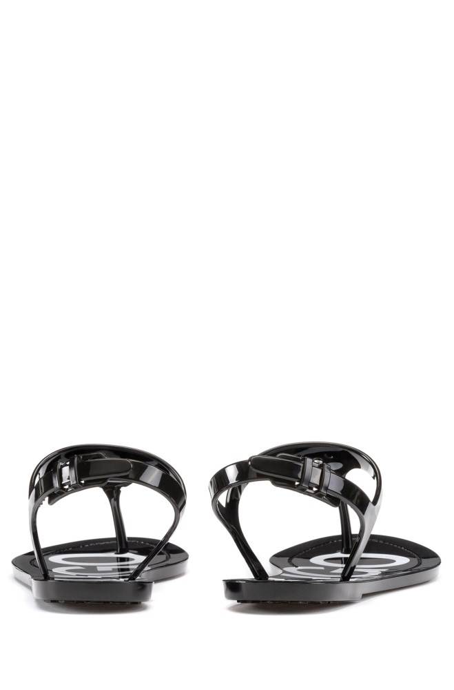 Hugo Boss High-gloss thong sandals Svarte | wzi6g5hv