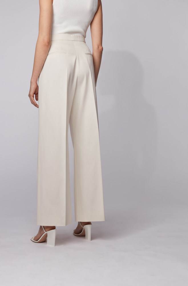 Hugo Boss High-waisted wide-leg trousers Hvite | lCkFQduD