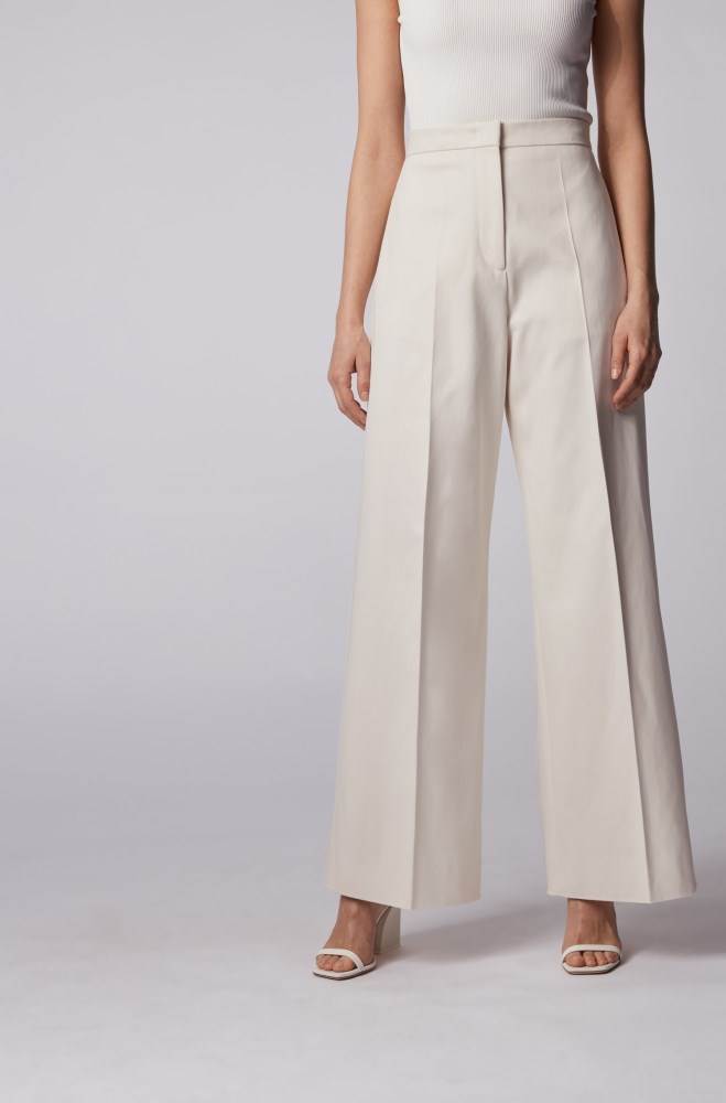 Hugo Boss High-waisted wide-leg trousers Hvite | lCkFQduD