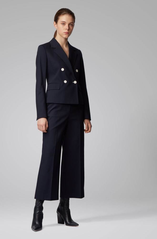 Hugo Boss High-waisted wide-leg trousers Mørke Blå | wIhOCVpd