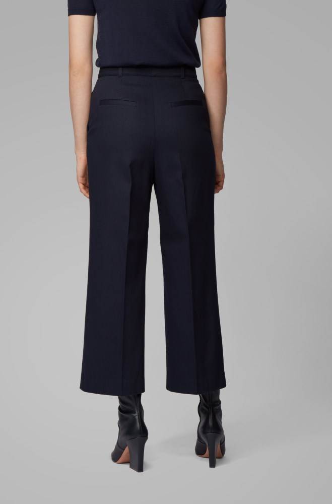 Hugo Boss High-waisted wide-leg trousers Mørke Blå | wIhOCVpd