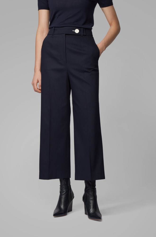 Hugo Boss High-waisted wide-leg trousers Mørke Blå | wIhOCVpd