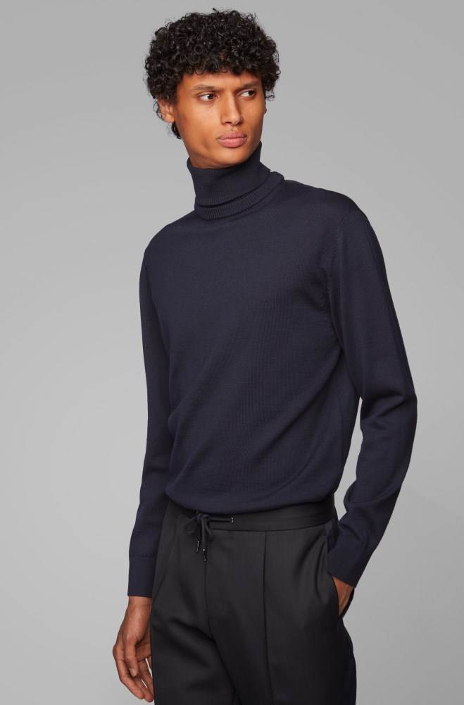 Hugo Boss Hybrid-neckline sweater Mørke Blå | LGFRHqLa