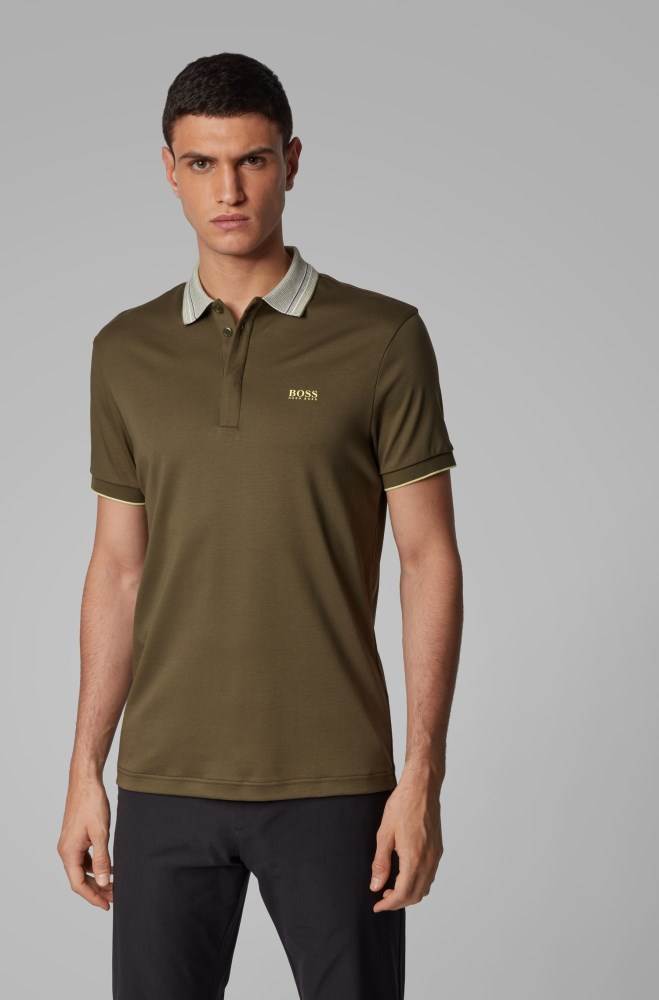 Hugo Boss Interlock-cotton polo shirt Mørke Grønn | WKqxw9El