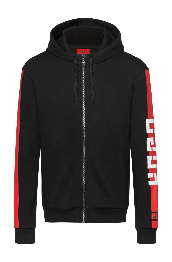 Hugo Boss Interlock-jersey hooded sweatshirt Svarte | PShzgsJn