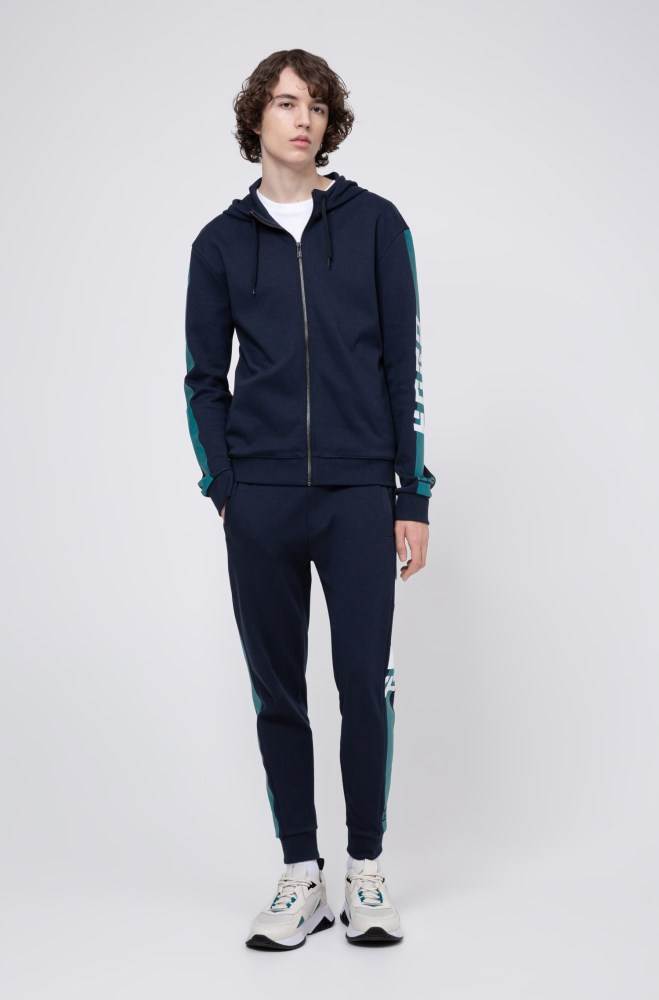 Hugo Boss Interlock-jersey hooded sweatshirt Mørke Blå | wCljSmsq