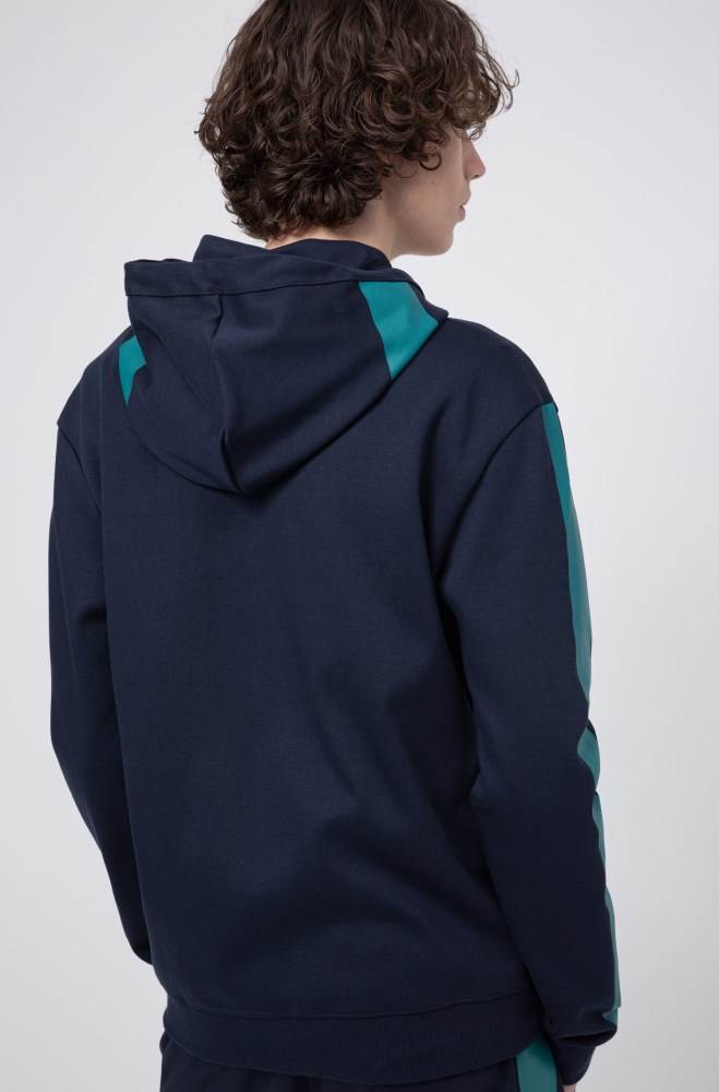 Hugo Boss Interlock-jersey hooded sweatshirt Mørke Blå | wCljSmsq