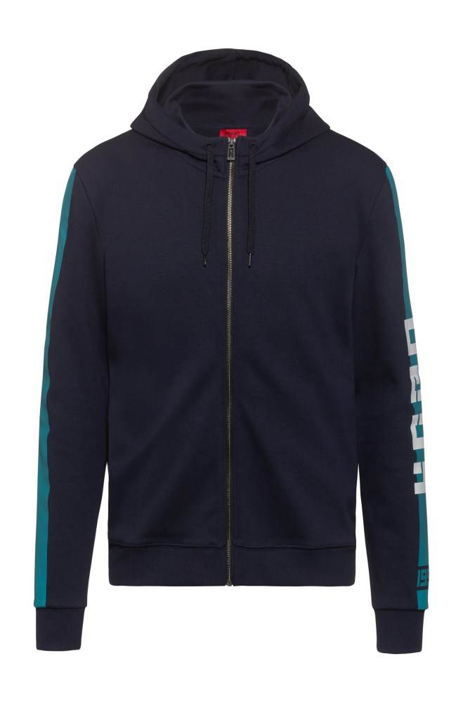 Hugo Boss Interlock-jersey hooded sweatshirt Mørke Blå | wCljSmsq