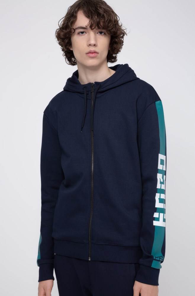 Hugo Boss Interlock-jersey hooded sweatshirt Mørke Blå | wCljSmsq