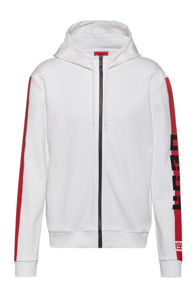 Hugo Boss Interlock-jersey hooded sweatshirt Hvite | wxrdJcy9