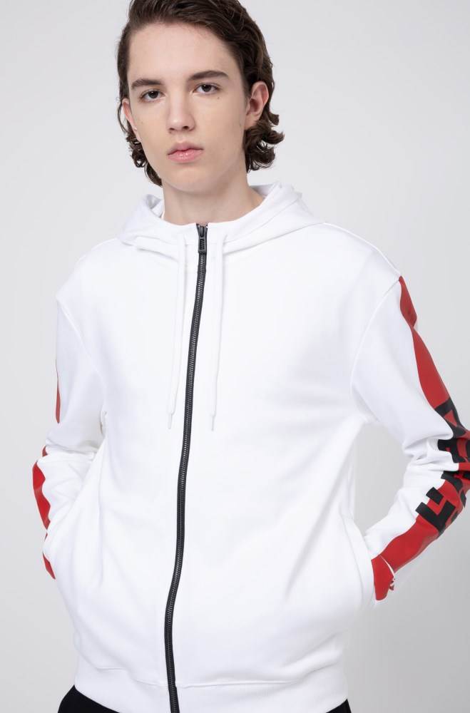 Hugo Boss Interlock-jersey hooded sweatshirt Hvite | wxrdJcy9