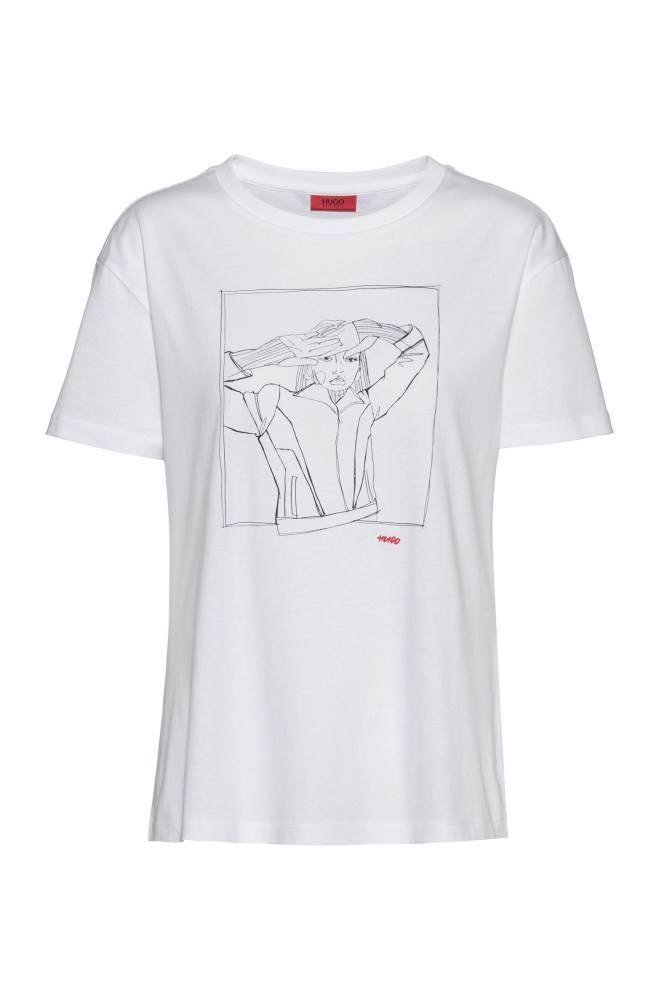 Hugo Boss International Women's Day cotton T-shirt Hvite | 1sJWtqGv