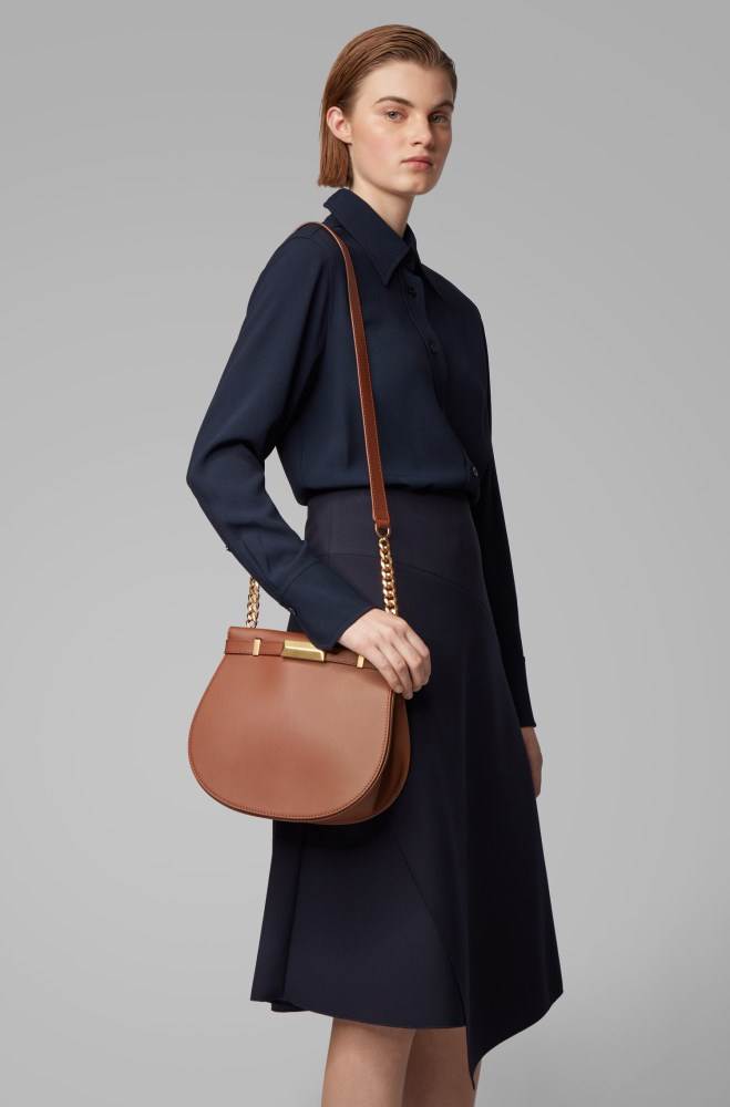 Hugo Boss Italian-leather saddle bag Lyse Brune | zuUJAzF7