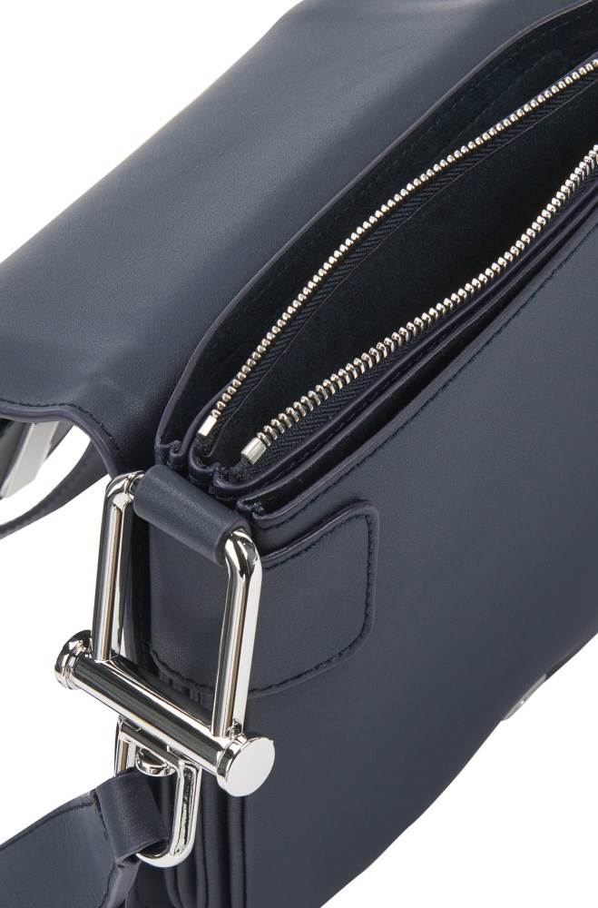 Hugo Boss Italian-leather saddle bag Mørke Blå | UZKP4ucc