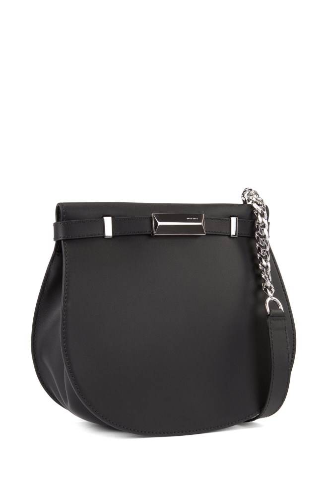 Hugo Boss Italian-leather saddle bag Svarte | cF5eUvxw