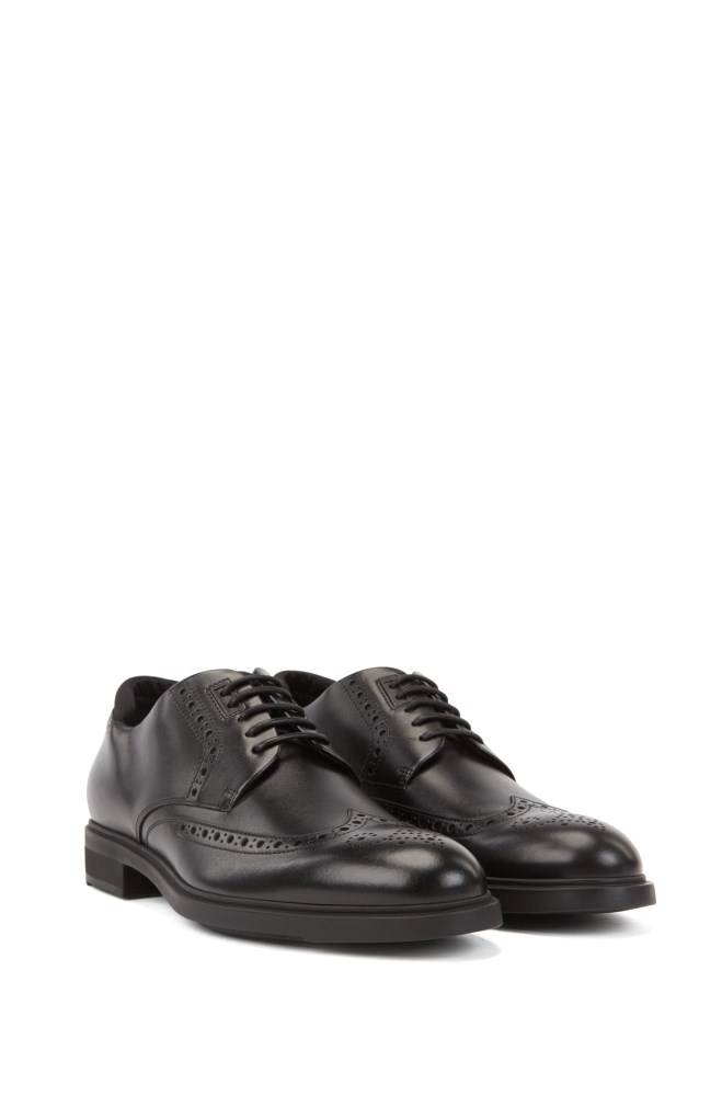 Hugo Boss Italian-made Derby brogue shoes Svarte | z2Ldg4Xl