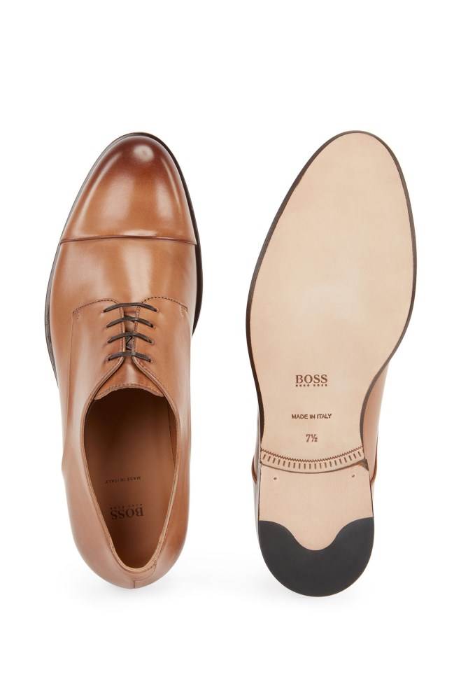 Hugo Boss Italian-made Derby shoes Khaki | 1DPQEZVU