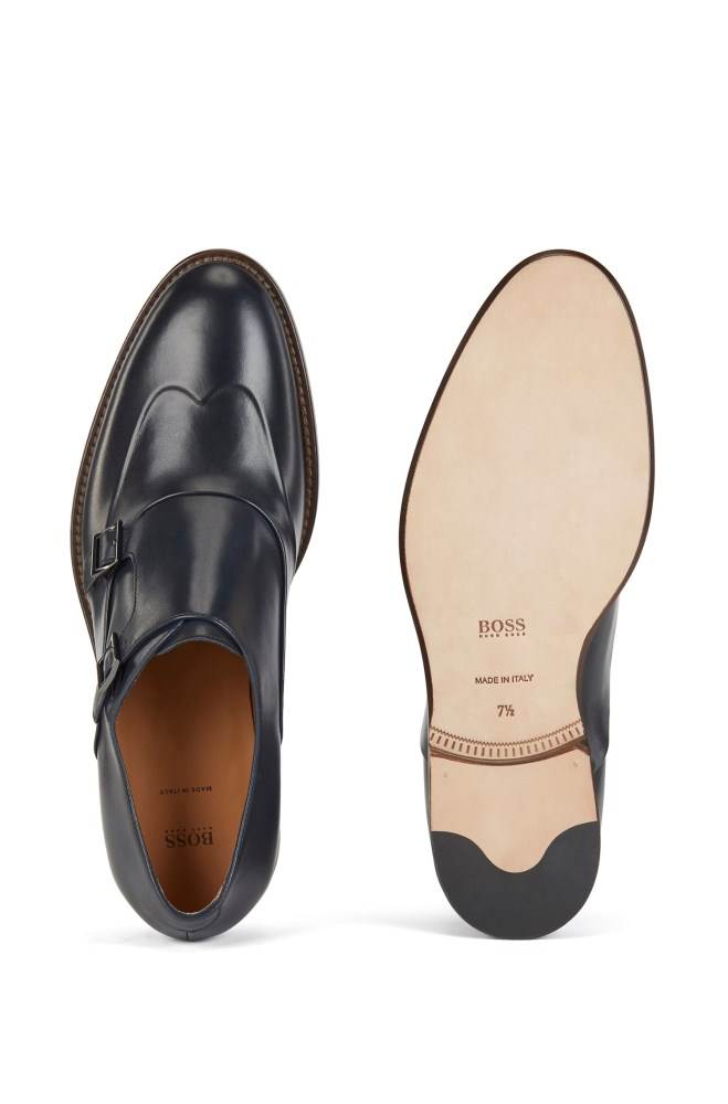 Hugo Boss Italian-made double-monk shoes Mørke Blå | VOmPaAjX