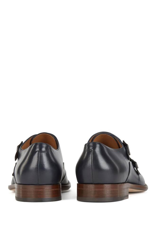 Hugo Boss Italian-made double-monk shoes Mørke Blå | VOmPaAjX